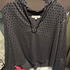 LOFT Black Long Sleeve Blouse with Textured Polka Dots